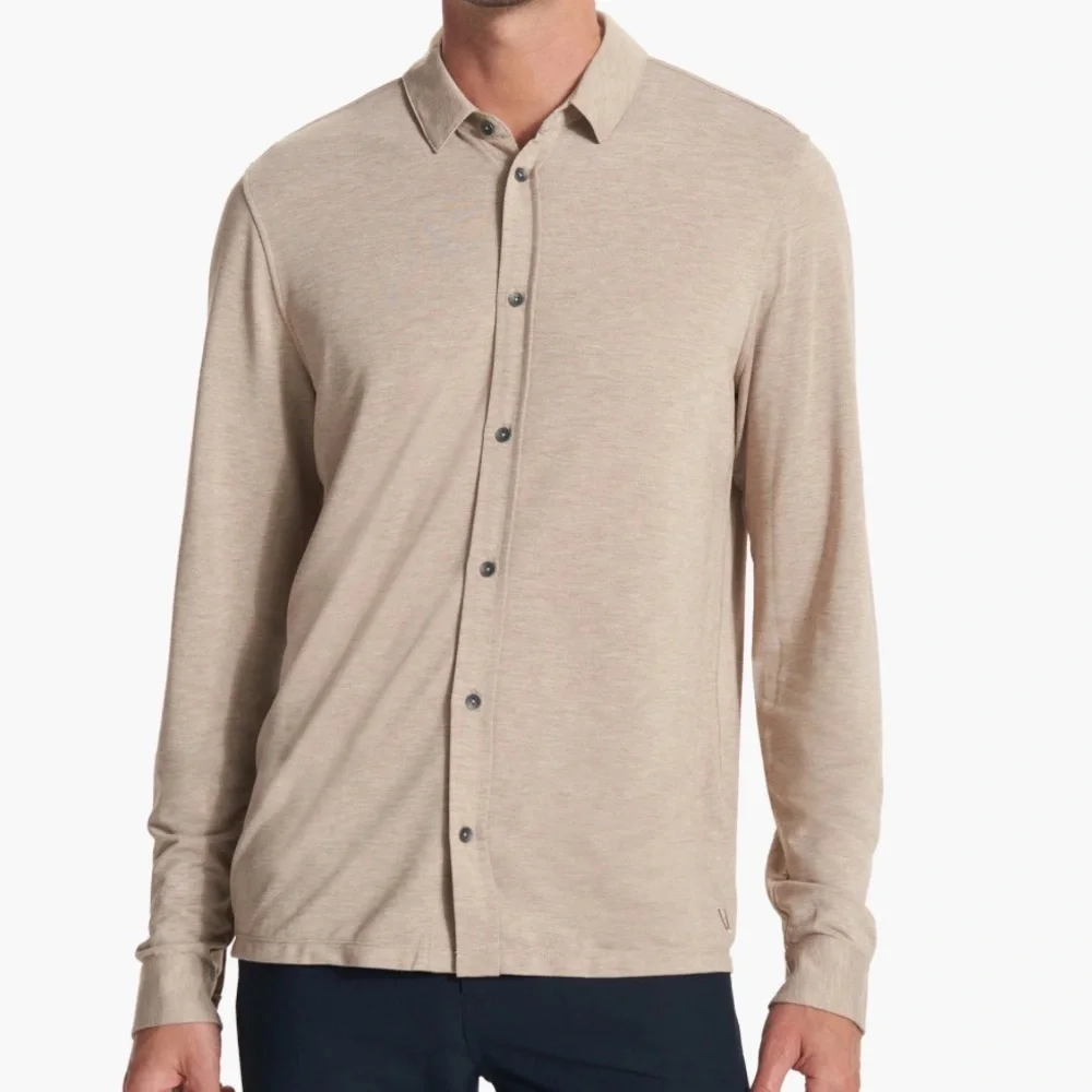 Vuori Men's Casual Button-Down Shirt in Light Beige Size L